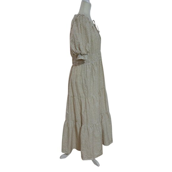 Anthropologie Somerset Maxi Dress in Polka Dot Puff Sleeve Cream Gold Prairie XL - Picture 3 of 8